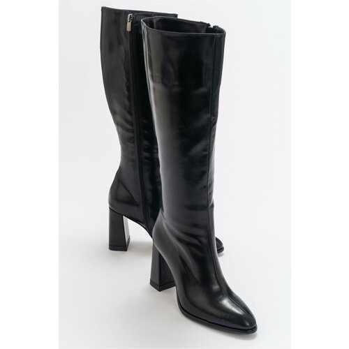 LuviShoes Decer Women's Black Skin Heeled Boots. Slike