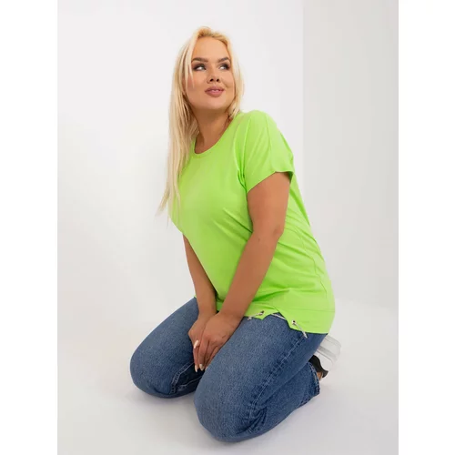 Fashion Hunters Light green blouse plus size with short sleeves