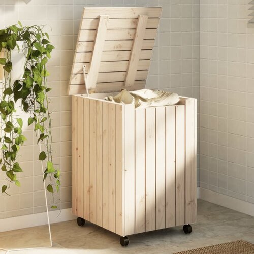 VidaXL Ko&amp;scaron; za perilo s kolesi RANA 45x45x64 cm trdna borovina Slike
