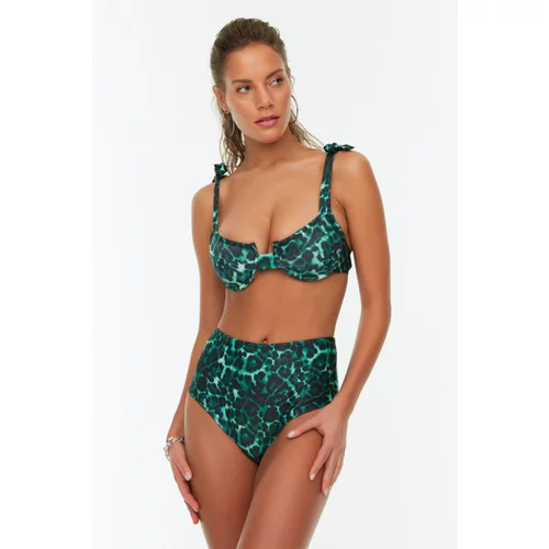 Trendyol Green Leopard Pattern High Waist Bikini Bottom
