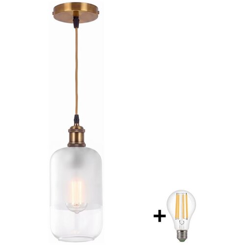 Brilagi LED luster na sajli RETRO GLASS 1xE27/60W/230V prečnik 14 cm zlatna/bela Slike