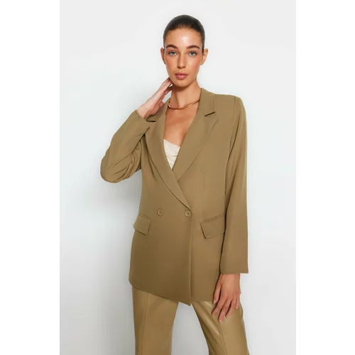 Trendyol Light Khaki Regular Lined Double Breasted Blazer with Closure