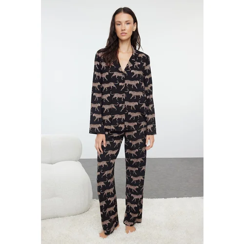 Trendyol Black Animal Patterned Viscose Woven Pajama Set