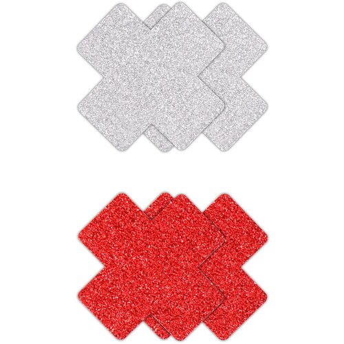 Ns Novelties Pretty Pasties Glitter Cross Red Silver 2 Pairs Slike