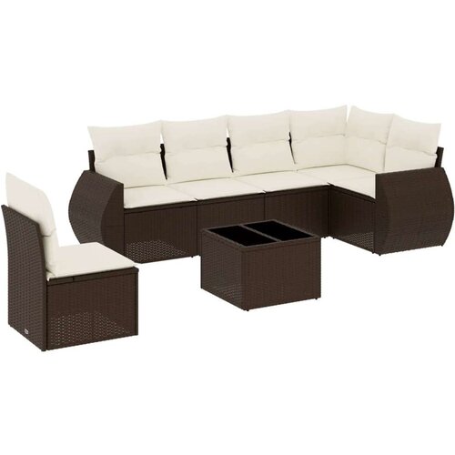 VidaXL 7-dijelni set vrtnih sofa od poliratana s jastucima smeđi Slike
