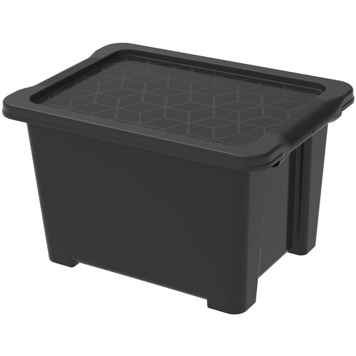 Rotho Sjajna crna plastična kutija za pohranu s poklopcem Evo Easy - Slike