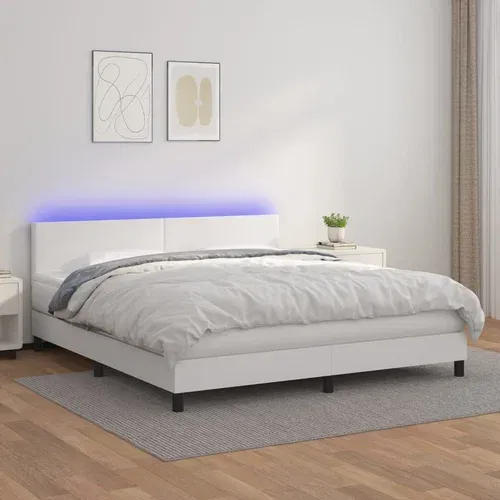  box spring s madracem LED bijeli 180x200 cm umjetna koža