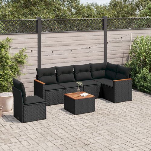  7-dijelni set vrtnih sofa od poliratana s jastucima crni Slike