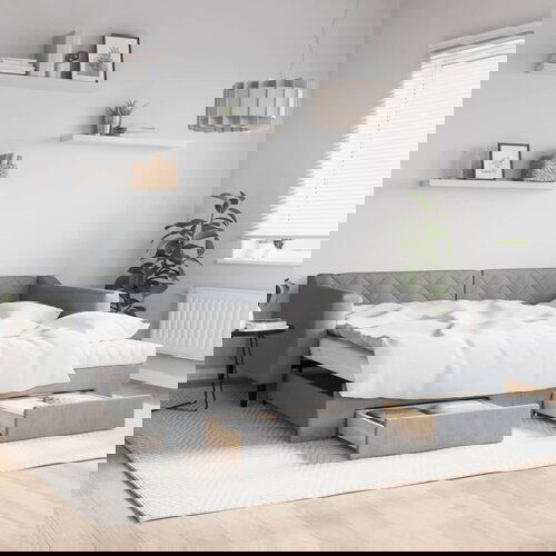 VidaXL Dnevni krevet na razvlačenje svjetlosivi 100x200 cm od tkanine Slike