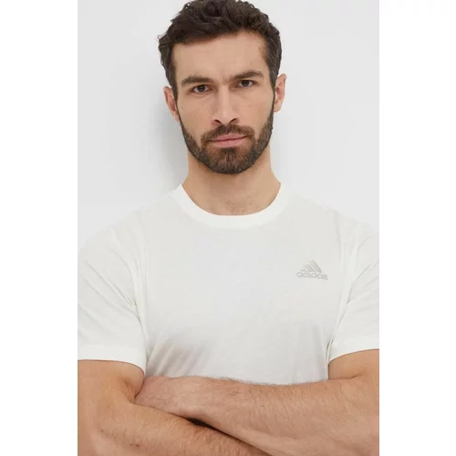 Adidas Bombažna kratka majica moška, bež barva, IS1318