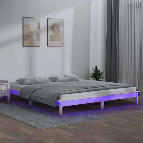  Okvir za krevet bijeli 160 x 200 cm od masivnog drva Slike