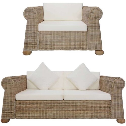  2-dijelni set sofa od prirodnog ratana s jastucima Cijene