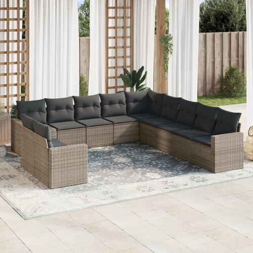 VidaXL 11-dijelni set vrtnih sofa od poliratana s jastucima sivi Slike