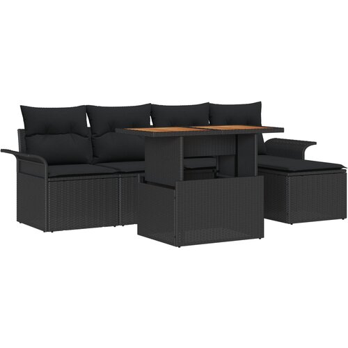 vidaXL set za obedovanje v 6 delih z blazinami Črna Poli ratan Acacia, (22093092) Cene