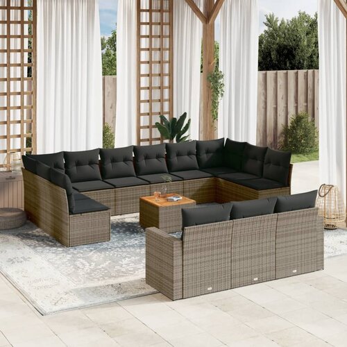 VidaXL 14-dijelni set vrtnih sofa od poliratana s jastucima sivi Slike