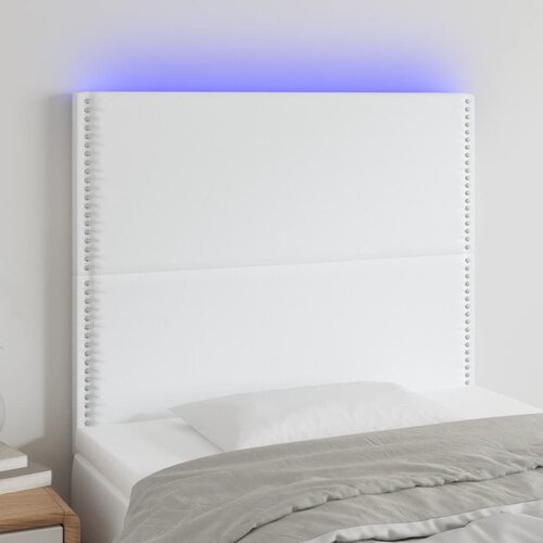 VidaXL LED posteljno vzglavje belo 90x5x118/128 cm umetno usnje Slike