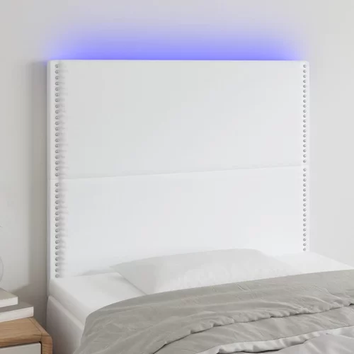 vidaXL LED posteljno vzglavje belo 90x5x118/128 cm umetno usnje