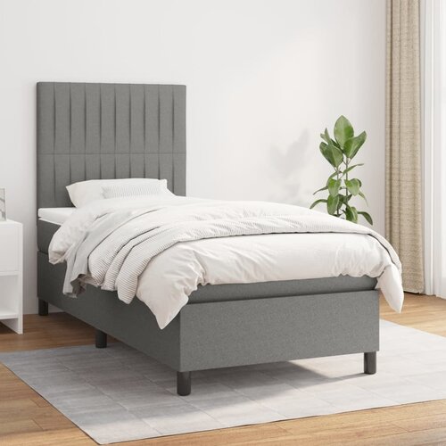 VidaXL Box spring postelja z vzmetnico temno siva 100x200 cm blago Slike