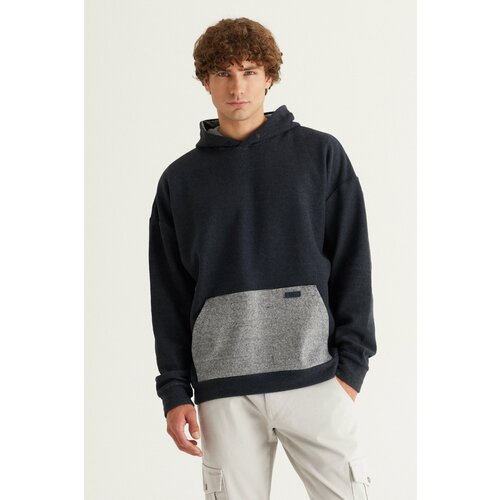 AC&Co / Altınyıldız Classics Men's Indigo Melange Oversize Loose-Fit Fleece 3 Thread Hooded Sweatshirt Slike