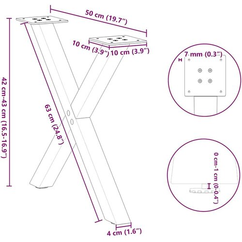 vidaXL noge kavne mize v obliki črke x 2 kosa črna 38x(42-43) cm jeklo Cene