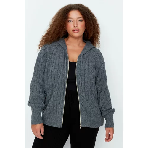 Trendyol Curve Anthracite Zippered Knitwear Cardigan