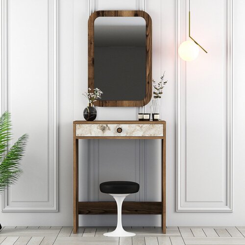 Hanah home lizbon mirror - walnut, white, marble walnutwhitemarble make-up table Cene
