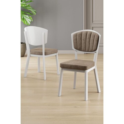 Hanah home set trpezarijskih stolica Nape 4 kom, kapućino tkanina Babyface, bele metalne noge Cene