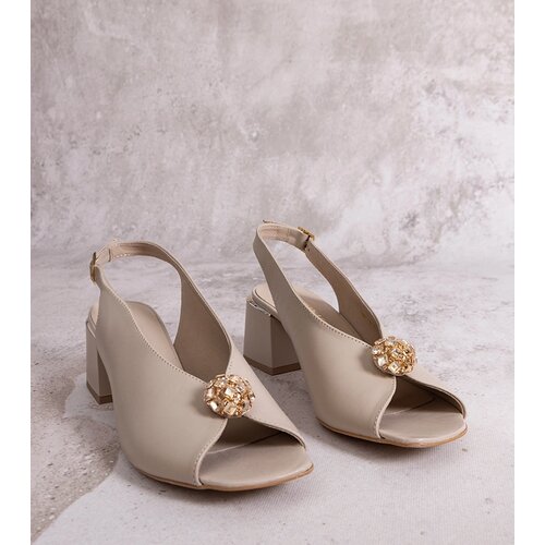 Karino Beige leather block-heeled sandals Slike