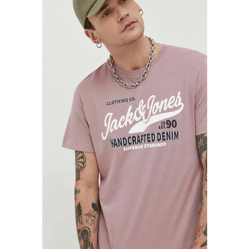 Jack & Jones Bombažna kratka majica JJSTAR roza barva