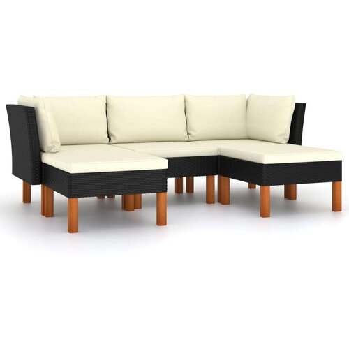 Poli 5-dijelna vrtna garnitura od poliratana s jastucima crna Cijene