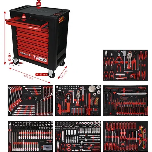 Ks Tools Delavniški voziček PERFORMANCE PLUS z orodjem, P15, s 397 kosi orodja, za 7 predalov