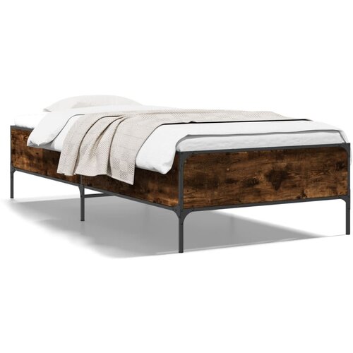 Maison Chic Posteljni okvir - Enojna postelja - Postelja za odrasle dimljeni hrast 90x200 cm inž. les in kovina-J8589, (21763907) Slike