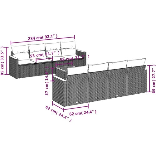  9-dijelni set vrtnih sofa s jastucima crni od poliratana Crna 61 x 62 x 69 cm Slike