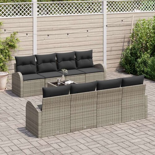 VidaXL 9 komada set vrtnih sofa s jastučićima Siva Poly Rattan Slike