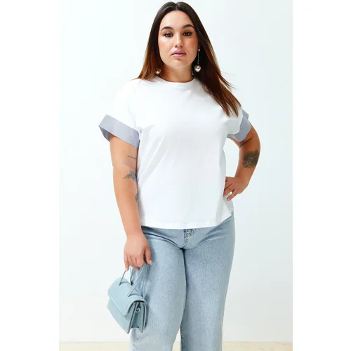 Trendyol Curve White Line Fabric Detailed Oversize Knitted T-Shirt