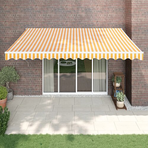 vidaXL Zložljiva tenda rumena in bela 4,5x3 m blago in aluminij Cene