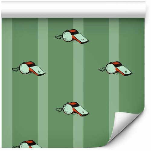  Tapeta - Sports Whistles - Repeating pattern on a striped green background. 50x1000 Premium Slike