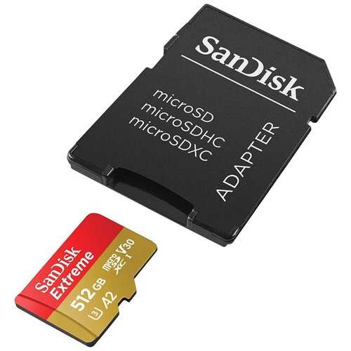 Sandisk Spominska kartica Extreme Micro SDXC UHS-I C10 U3, 190 MB/s, 512 GB + SD Adapter Slike