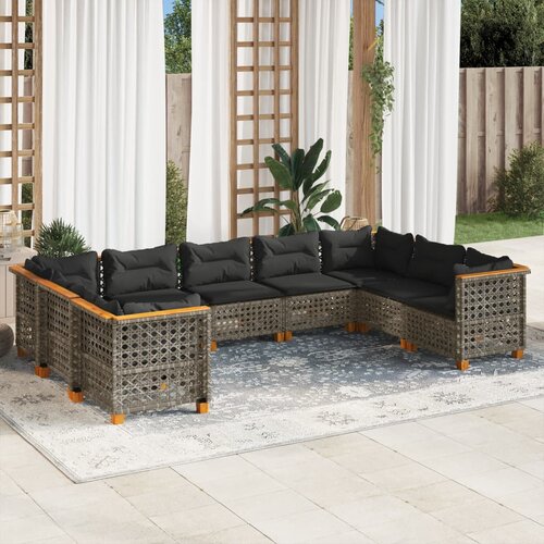 vidaXL 9-dijelni set vrtnih sofa od poliratana s jastucima sivi Cijene