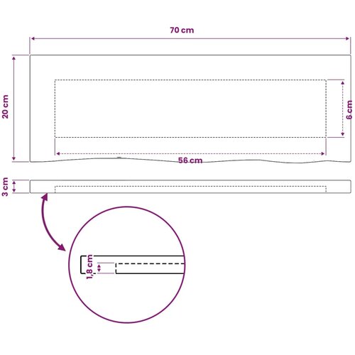  Pravokutni stolni vrh 70 x 20 x 3 cm Pravokutni - Tamno smeđa 90 x 55 x 3 5 cm Živi rub 1 strana Slike