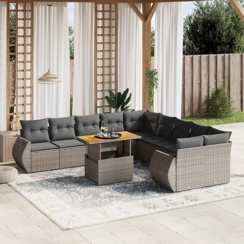 vidaXL 11-dijelni set vrtnih sofa od poliratana s jastucima sivi Cijene