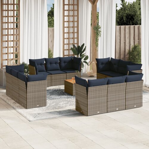 vidaXL 13-dijelni set vrtnih sofa od poliratana s jastucima sivi Cijene