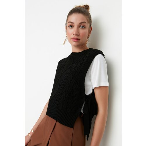 Trendyol Black Side Tie Detailed Knitwear Sweater Slike