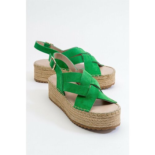 LuviShoes Lontano Women's Green Suede Genuine Leather Sandals Cene