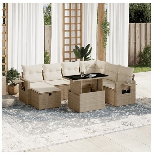 vidaXL 8-dijelni set vrtnih sofa od poliratana s jastucima bež Cijene