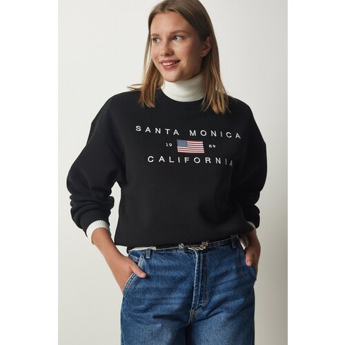  Women's Black Embroidered Raised Knitted Sweatshirt Cene