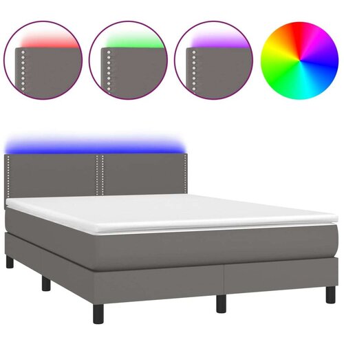  Krevet box spring s madracem LED sivi 140x190cm od umjetne kože Slike