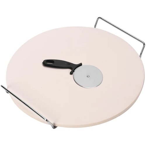 Gusto Casa KAMNITA PLO&amp;Scaron;ČA ZA PIZZO NA STOJALU 33CM+ KOLESCE ZA PIZZO / OKROGLA / KERAMIKA, INOX, (20840693) Slike