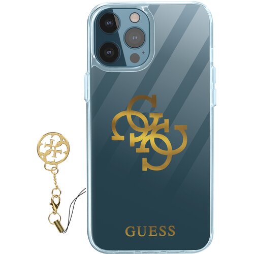 Guess Apple iPhone 12 Pro Max Case Bi-material 4G Charms Transparent Gold logo, Zlata, (5000014582) Cene