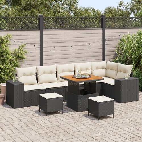 vidaXL 9-dijelni vrtni sofa set s jastučićima crni poli ratan akacija Cene